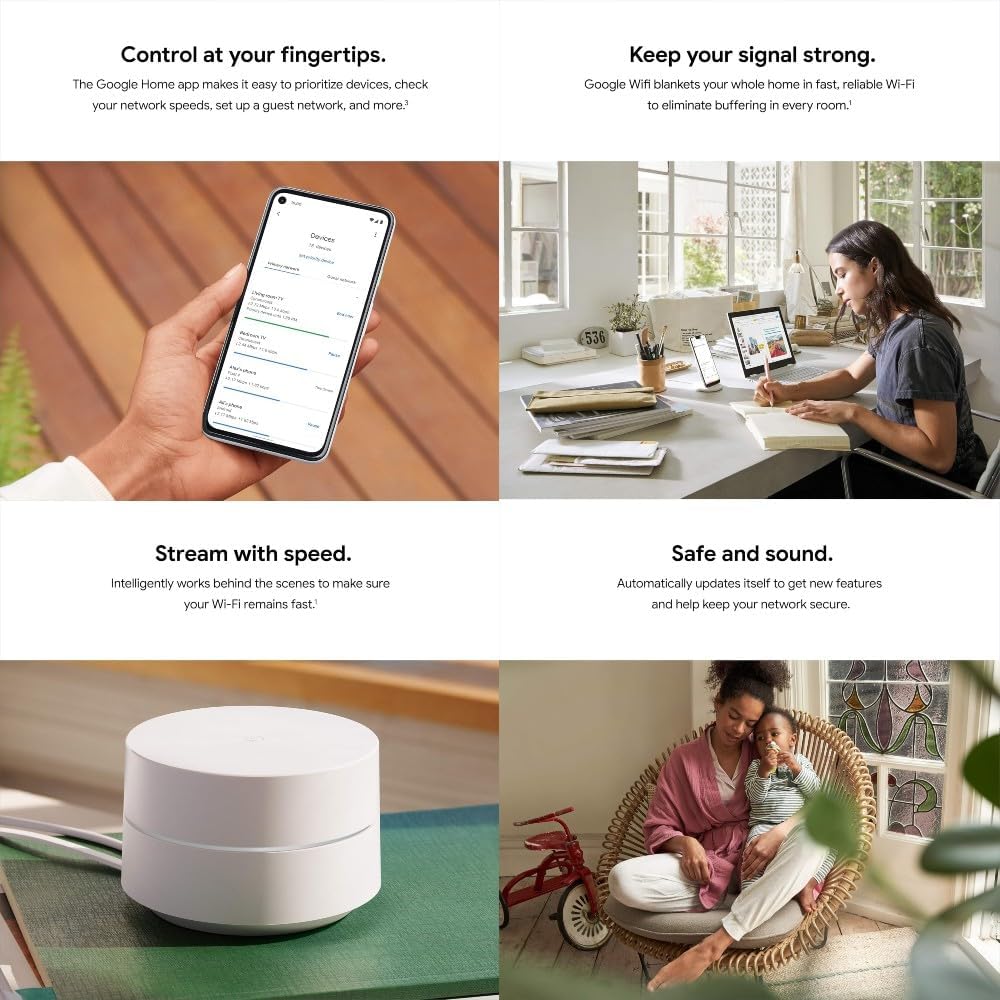 Google WiFi - AC1200 - Mesh WiFi System - WiFi Router - 4500 Sq Ft Coverage - Non-Retail Packaging - 3 Pack - Snow