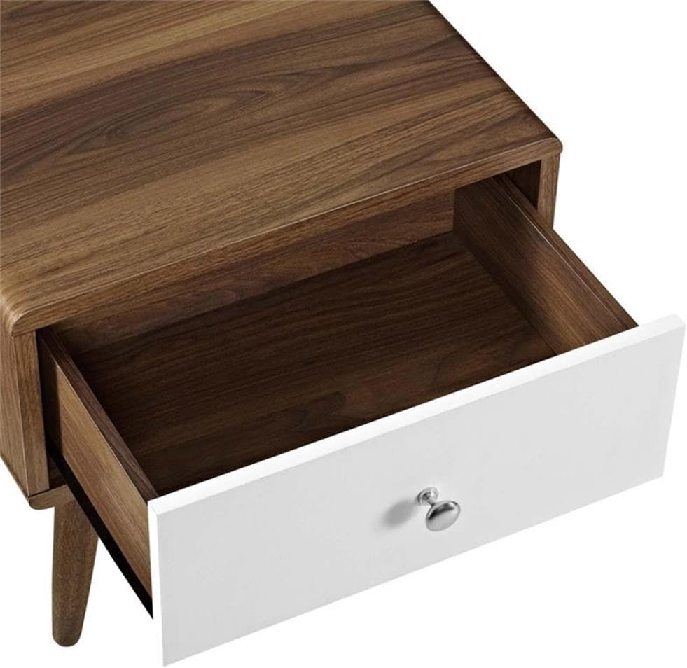 Pemberly Row Set of 2 Twin Bed Frame in Gray and Nightstand in Walnut/White