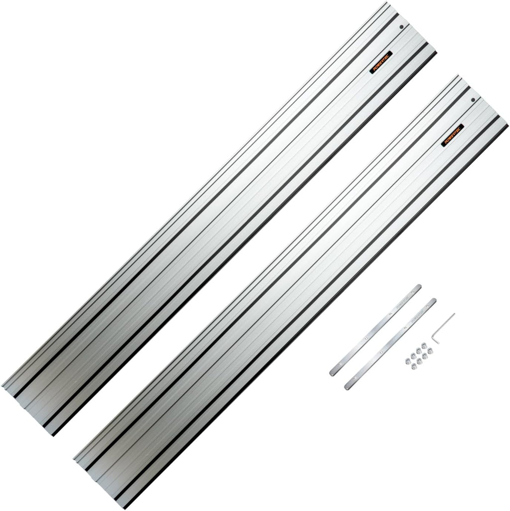 POWERTEC 110' Track Saw Guide Rail Joining Set for Kreg Track Saws, Include 2x55' Extruded Aluminum Guide Rail and 2 Rail Extension Connectors Perfect for Repeatable Rip Cuts & Crosscuts (71991)