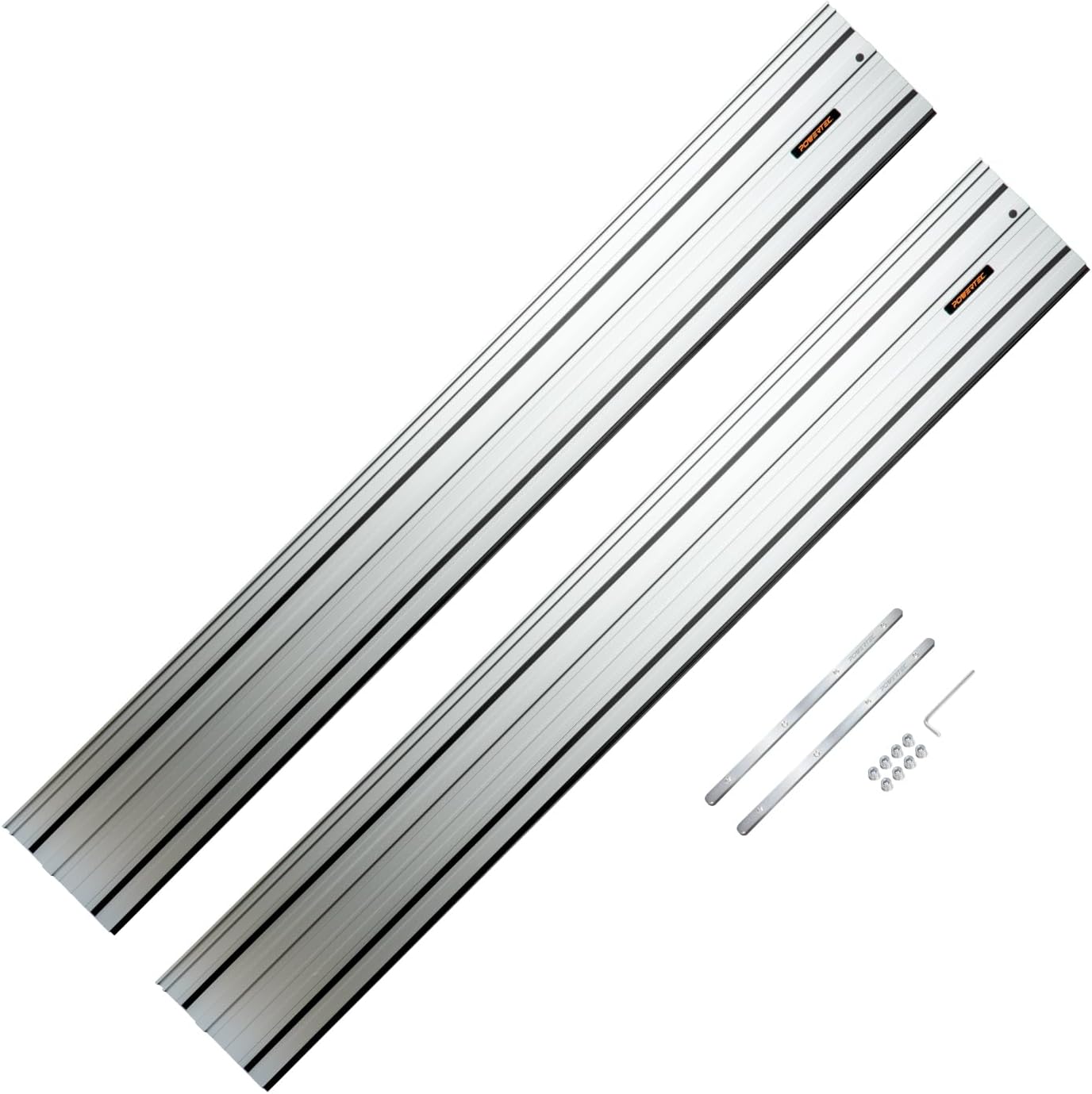 POWERTEC 110' Track Saw Guide Rail Joining Set for Kreg Track Saws, Include 2x55' Extruded Aluminum Guide Rail and 2 Rail Extension Connectors Perfect for Repeatable Rip Cuts & Crosscuts (71991)
