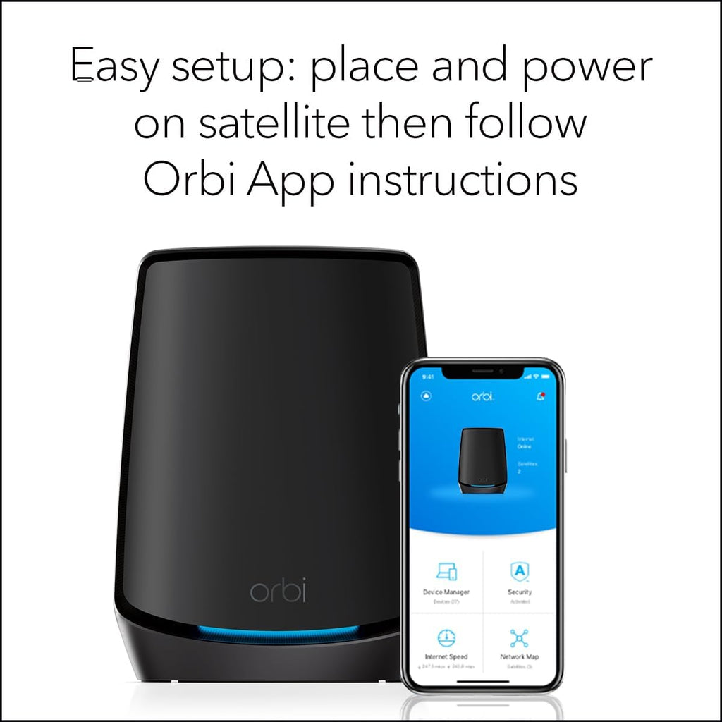 NETGEAR Orbi Tri-Band WiFi 6 Mesh Add-on Satellite (RBS860B) - Works with Orbi RBK863SB - Adds Coverage up to 2,700 sq. ft. - AX6000 (6Gbps) - Black