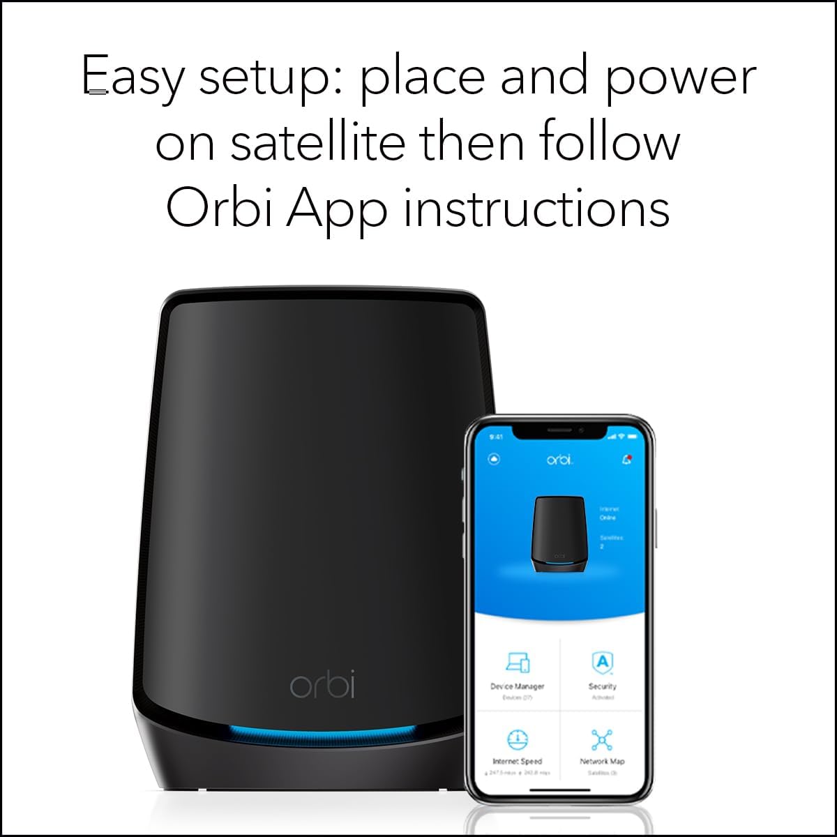 NETGEAR Orbi Tri-Band WiFi 6 Mesh Add-on Satellite (RBS860B) - Works with Orbi RBK863SB - Adds Coverage up to 2,700 sq. ft. - AX6000 (6Gbps) - Black
