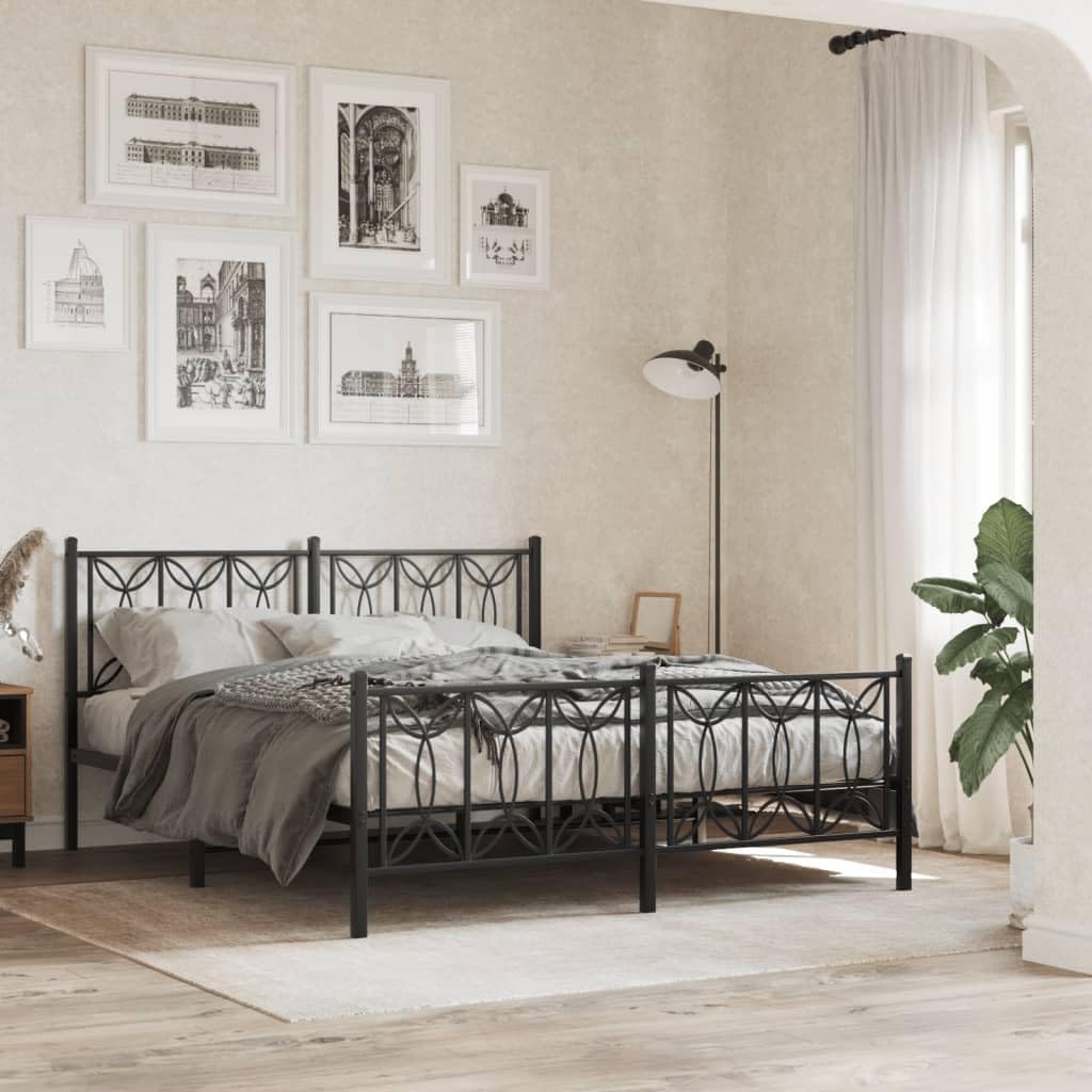 King Size Bed Frame Black Steel Rectangular Modern Platform Design with Underbed Storage Space Heavy Duty Support for Bedroom and Guest Room