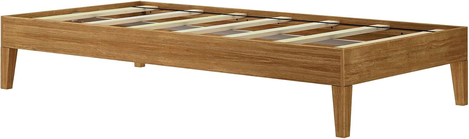 Plank+Beam Solid Wood Platform Bed Frame, Strong Wood Slat Support, No Box Spring Needed, Easy Assembly, Pecan, Twin