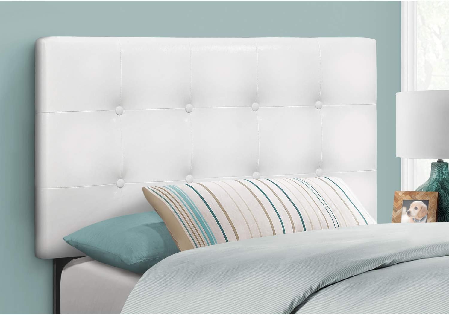 Monarch Specialties I 6002T Bed, Headboard Only, Twin Size, Bedroom, Upholstered, Pu Leather Look, White, Transitional