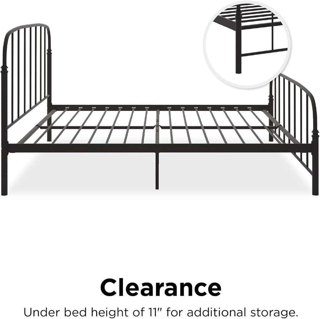 DHP Lafayette Metal Platform Bed with Rustic Style Curved Headboard and Footboard, Adustable Base Height for Underbed Storage, No Box Spring Needed, King, Bronze