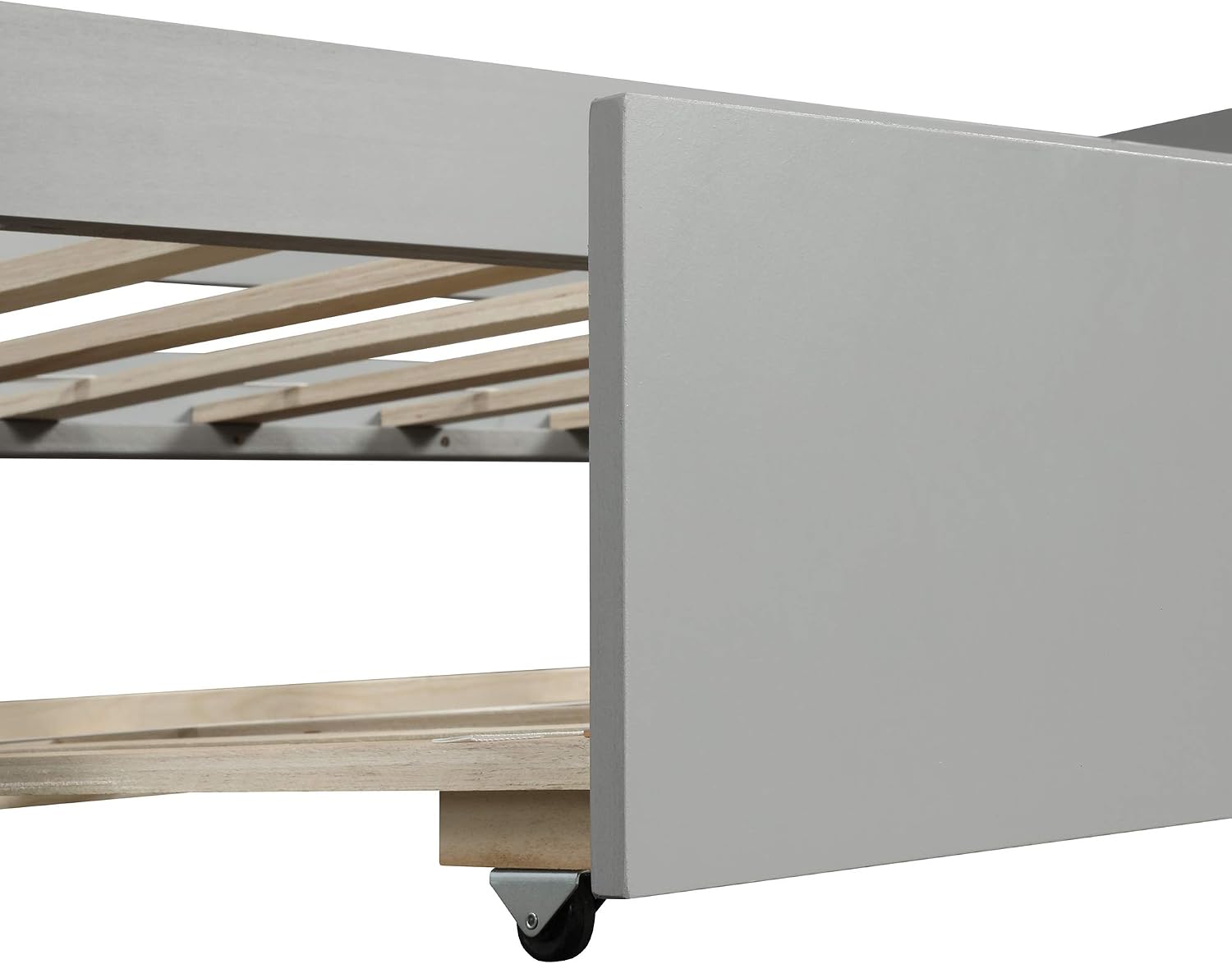 Kids Guests Twin Size Solid Wood Captains Daybed with Pull Out Trundle Frame Set for Bedroom (Gray-B)