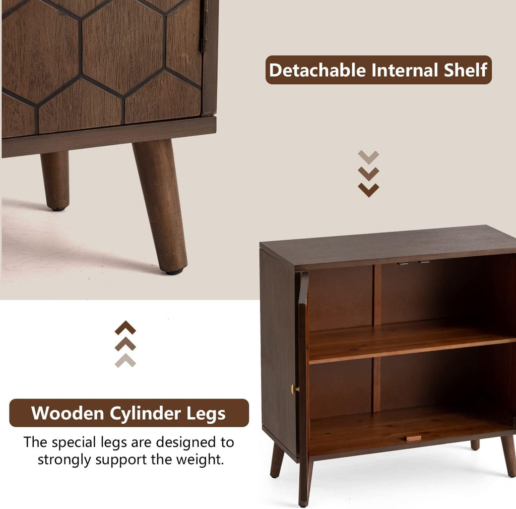 COSIEST Set of 3 32' Storage Sideboards with Doors, Accent Cabinets with Magnetic Push-to-Open Doors, Brown Honeycomb Pattern, Entryway Console for Living Room, Kitchen, Hallway