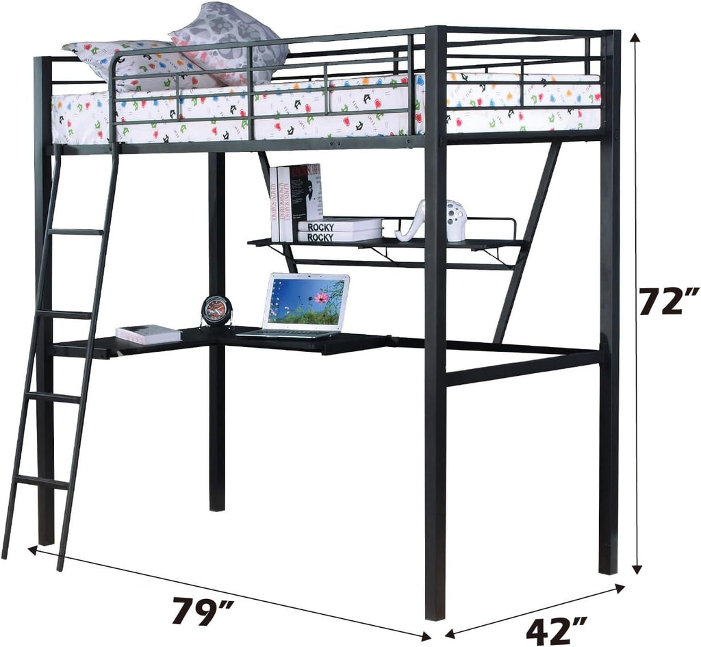 GOWE Senon Silver & Black Finish Twin Loft Bed W/Desk