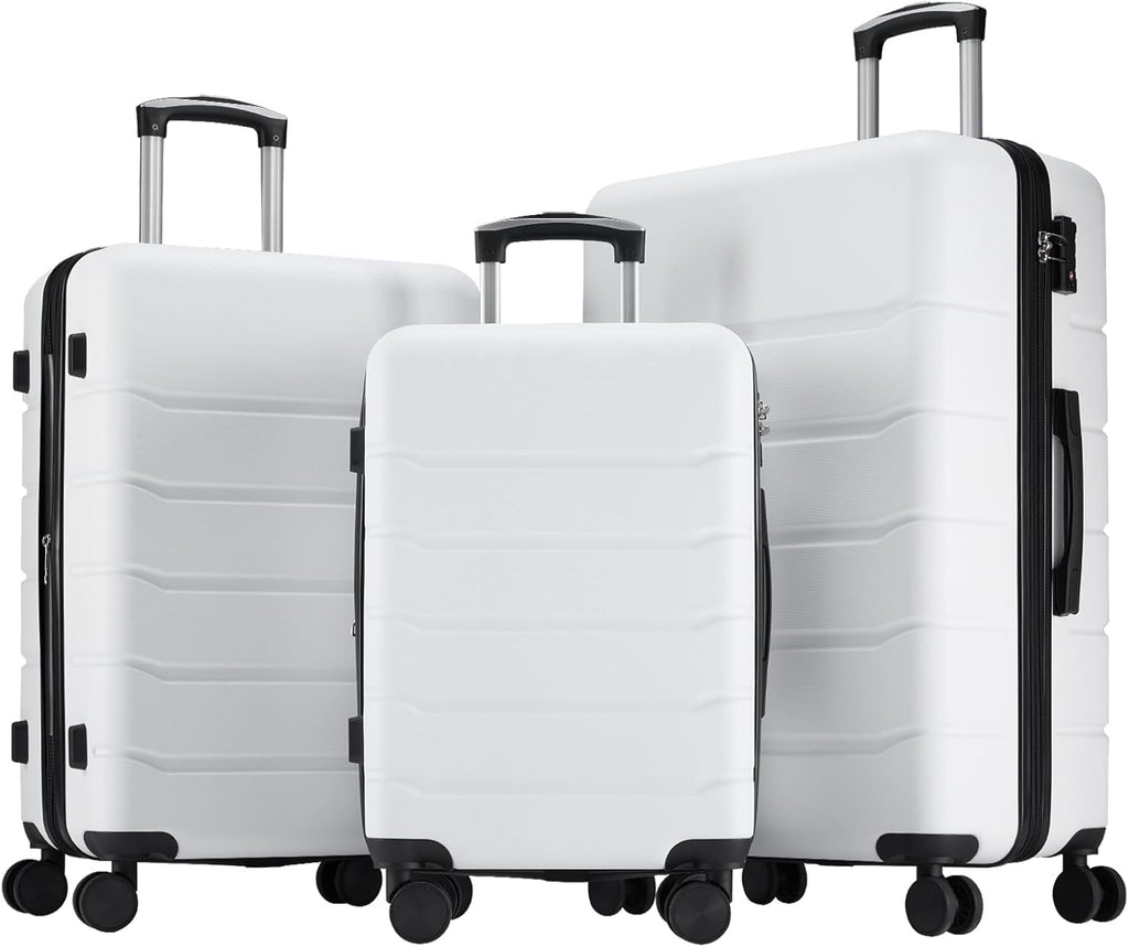 Sweetcrispy 3 Piece Expandable Luggage Set, ABS Hard Shell Rolling Suitcases with Smooth Spinner Wheels and TSA Lock, Lightweight Travel Luggage for Trip, 20/24/28 Inch, Cream White