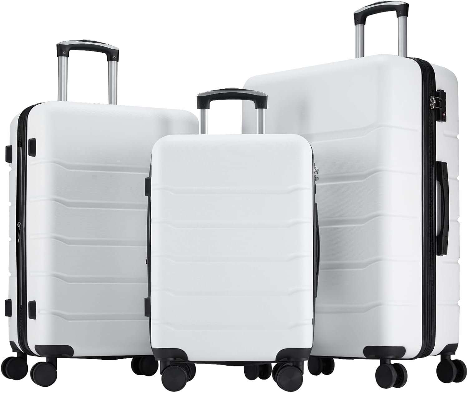 Sweetcrispy 3 Piece Expandable Luggage Set, ABS Hard Shell Rolling Suitcases with Smooth Spinner Wheels and TSA Lock, Lightweight Travel Luggage for Trip, 20/24/28 Inch, Cream White