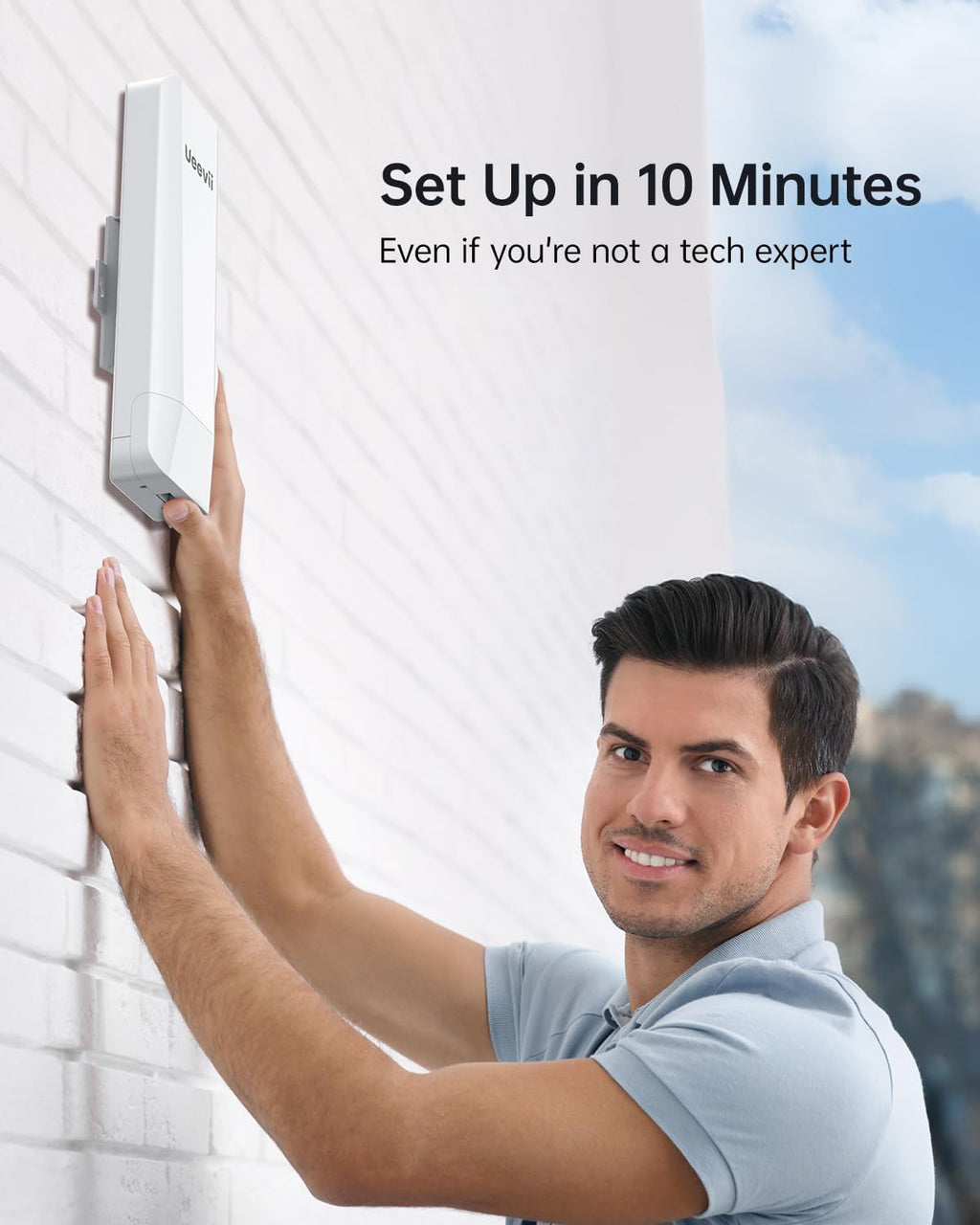 Wireless Bridge Point to Point Outdoor: Ueevii 5.8GHz Dual 100Mbps WiFi Bridge, 2KM Range CPE for Network Extend, PoE Adapter, IP65 Weatherproof, CPE453 for Starlink Garage Barn Shop