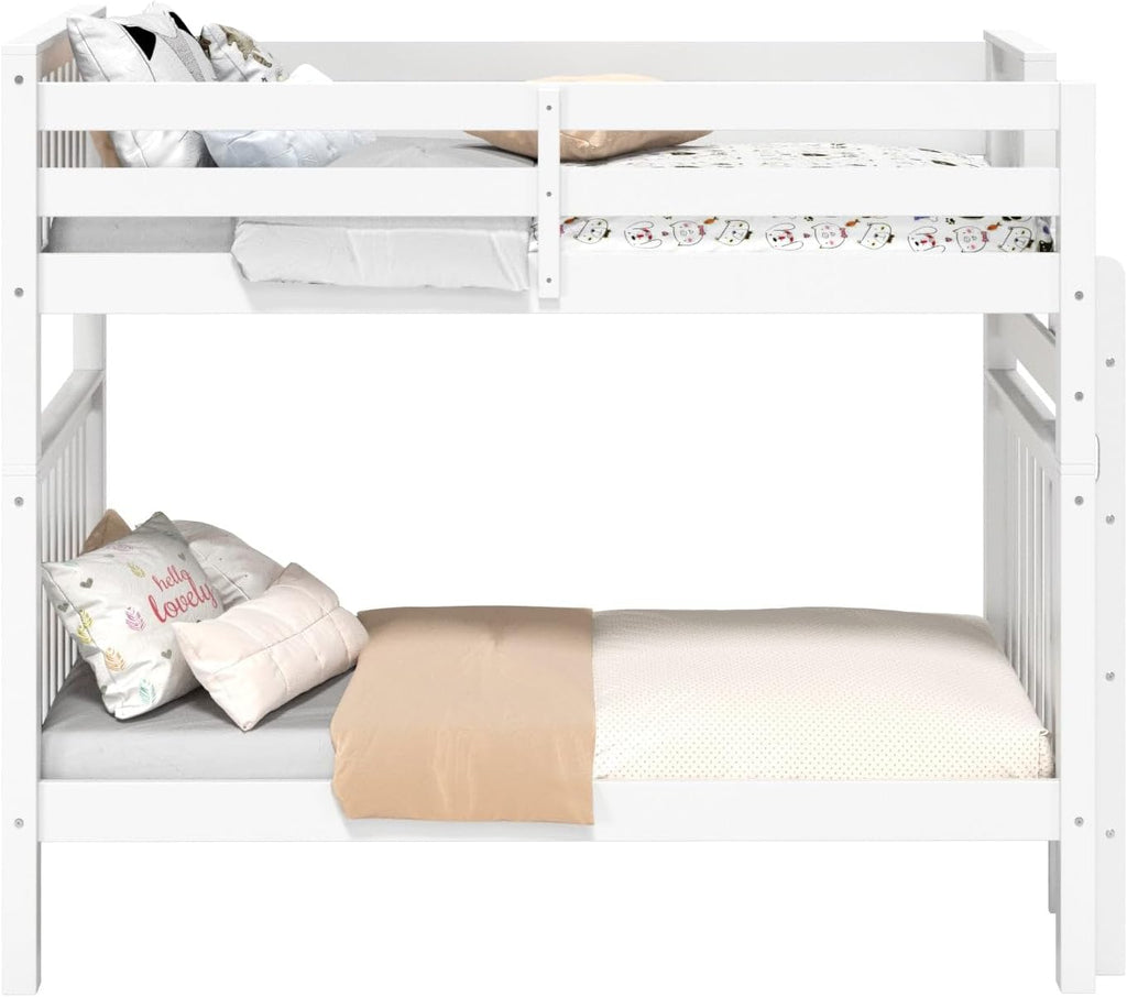 Bedz King Tall Bunk Beds Twin Over Twin Mission Style, End Ladder, White