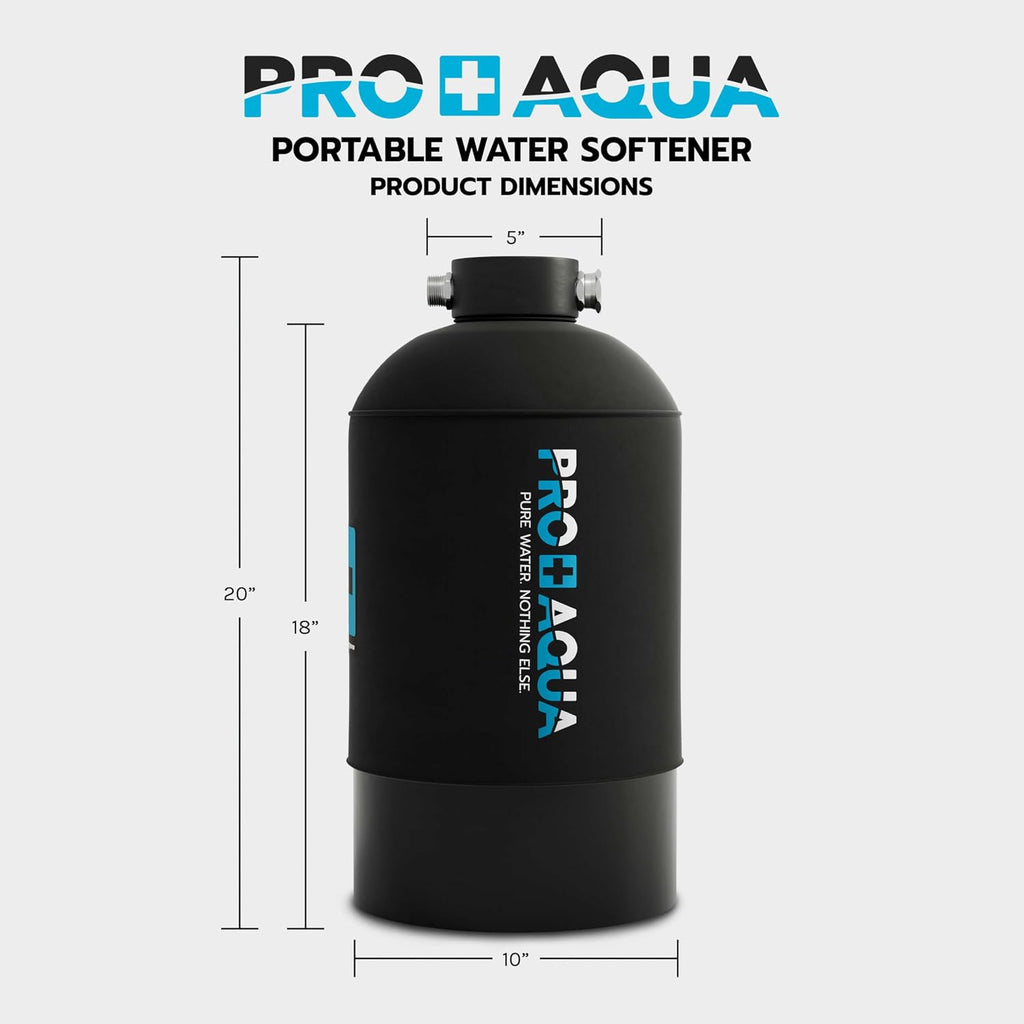 PRO+AQUA 16,000 Grain Portable Water Softener for RV, Trailers, Boats, Mobile Car Wash, Pressure Wash – Protects Water Systems from Hard Water Damage and Corrosion, with Pre-Filled High-Capacity Resin