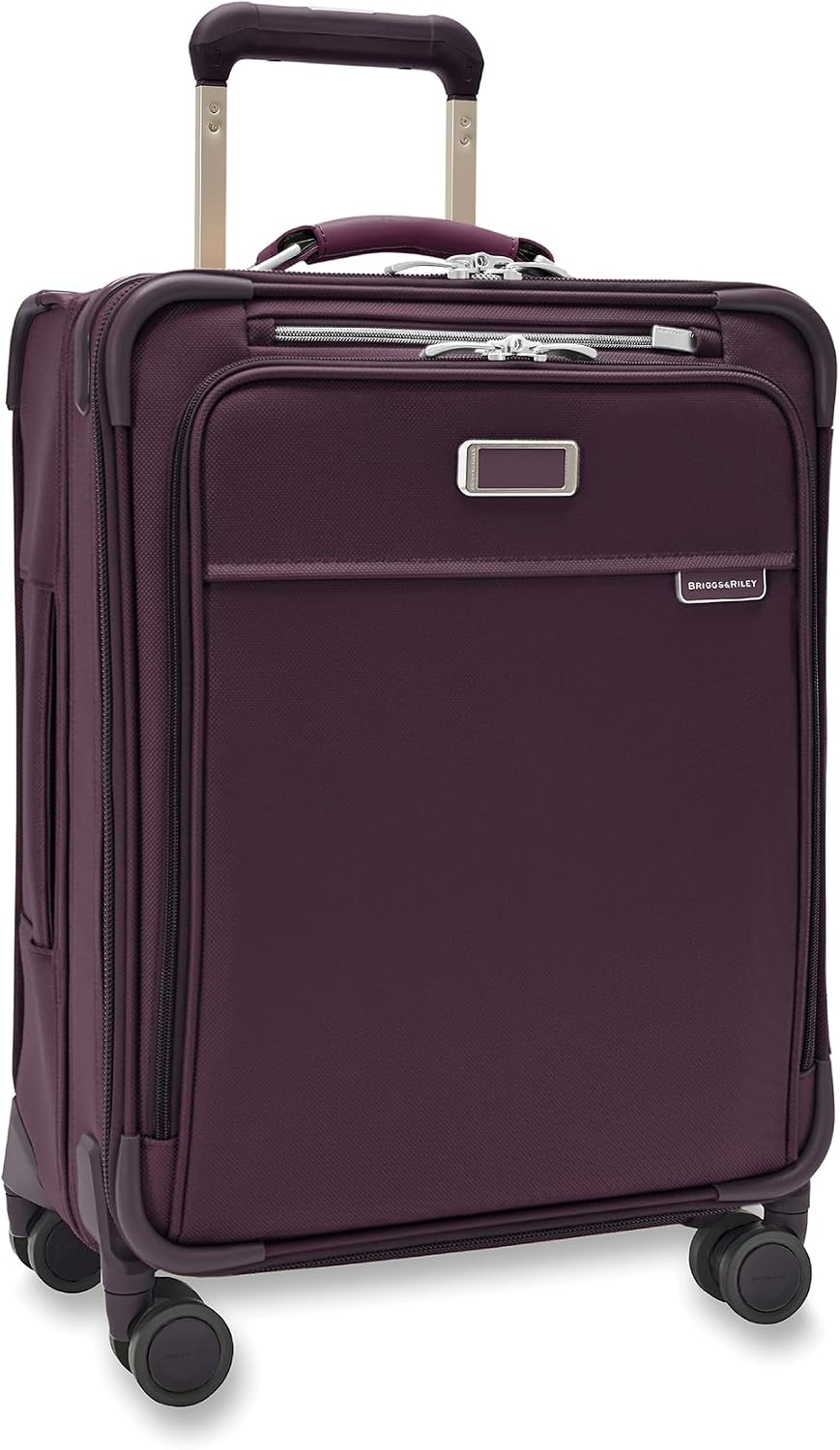 Briggs & Riley 21' Global Carry On Expandable Spinner - Luggage for International Travel, Suitcases with Wheels, Softside Rolling Bag for Men & Women, Self-Repairing Zipper - Baseline Collection, Plum
