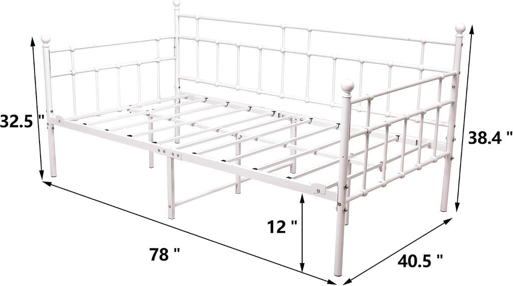 HOMERECOMMEND Metal Daybed Frame Steel Slats Platform Base Box Spring Replacemen Bed Sofa for Living Room Guest Room (Twin, White).