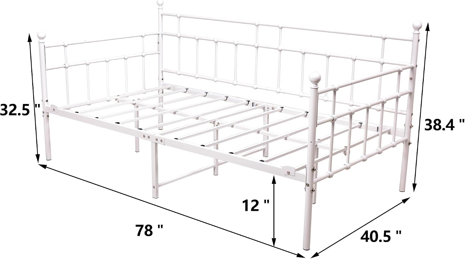 HOMERECOMMEND Metal Daybed Frame Steel Slats Platform Base Box Spring Replacemen Bed Sofa for Living Room Guest Room (Twin, White).