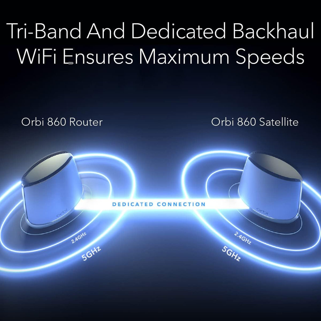 NETGEAR Orbi Tri-Band WiFi 6 Mesh Network System (RBK863S) – Router + 2 Satellite Extenders, Security Features, Up to 6Gbps, Up to 8,000 sq.ft., 100 Devices, 10 Gig Internet Port, Armor Subscription