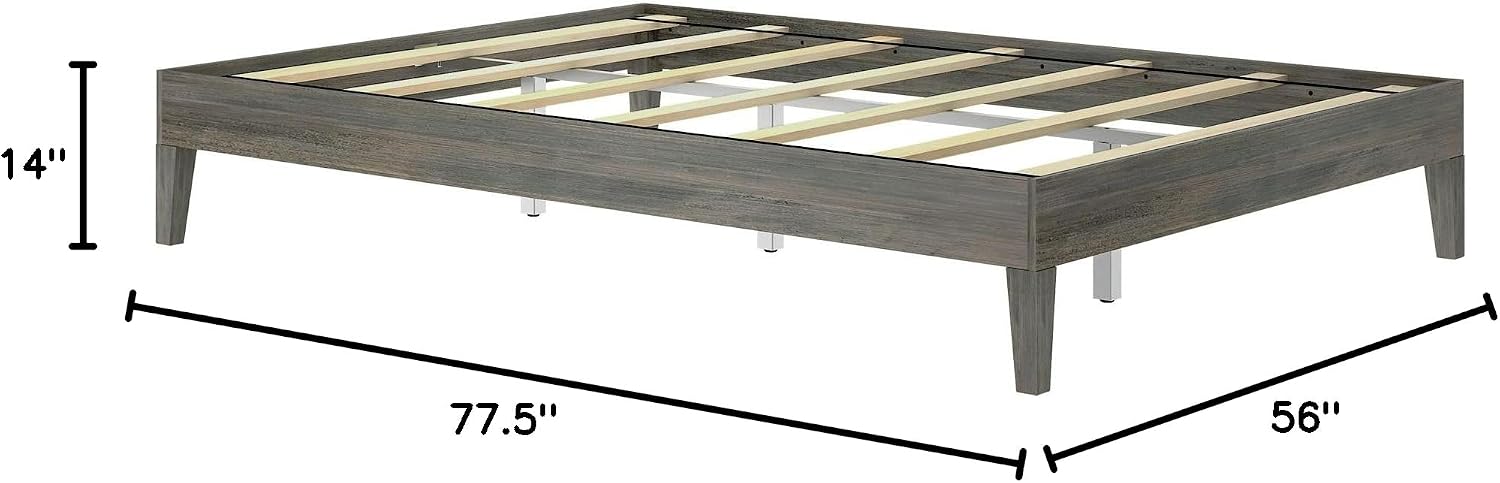 Plank+Beam Solid Wood Platform Bed Frame, Strong Wood Slat Support, No Box Spring Needed, Easy Assembly, Driftwood, Queen