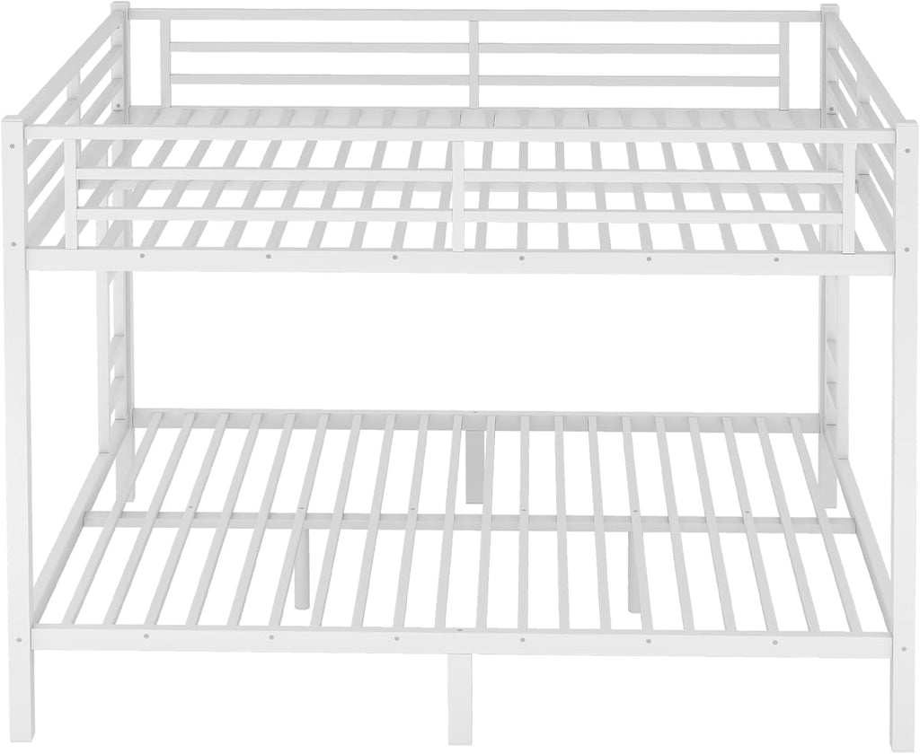 JIVOIT Queen Over Queen Bunk Bed, Heavy-Duty Metal Bunk Bed Frame with Safety Guardrails & Metal Slat Support for Teens and Adults, Space-Saving/Noise Reduced/No Box Spring Needed
