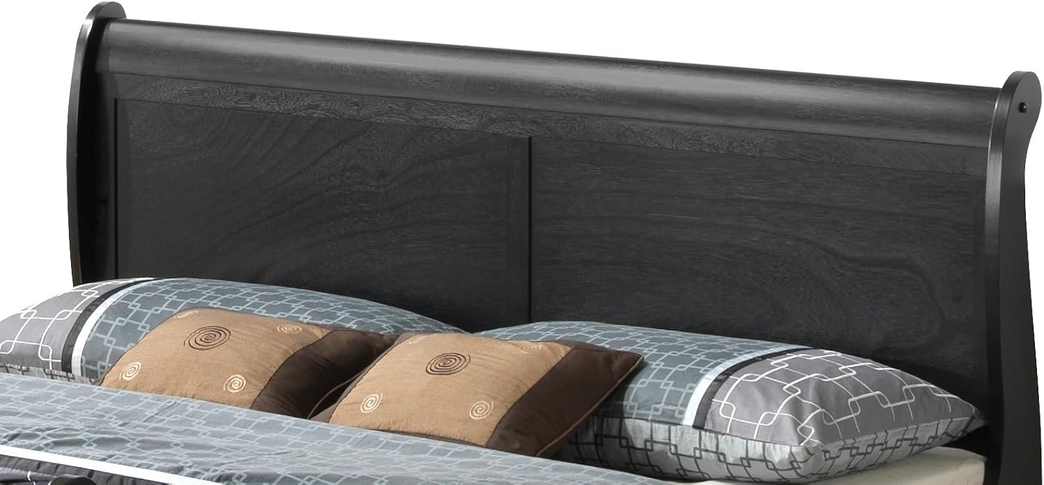 GDFStudio Full Size Wood Platform Bed Frame, Classic Sleigh Design with Curved Trim & Wood Posts,Easy Assembly, Box Spring Required,Timeless Elegant Bedroom Furniture,Black
