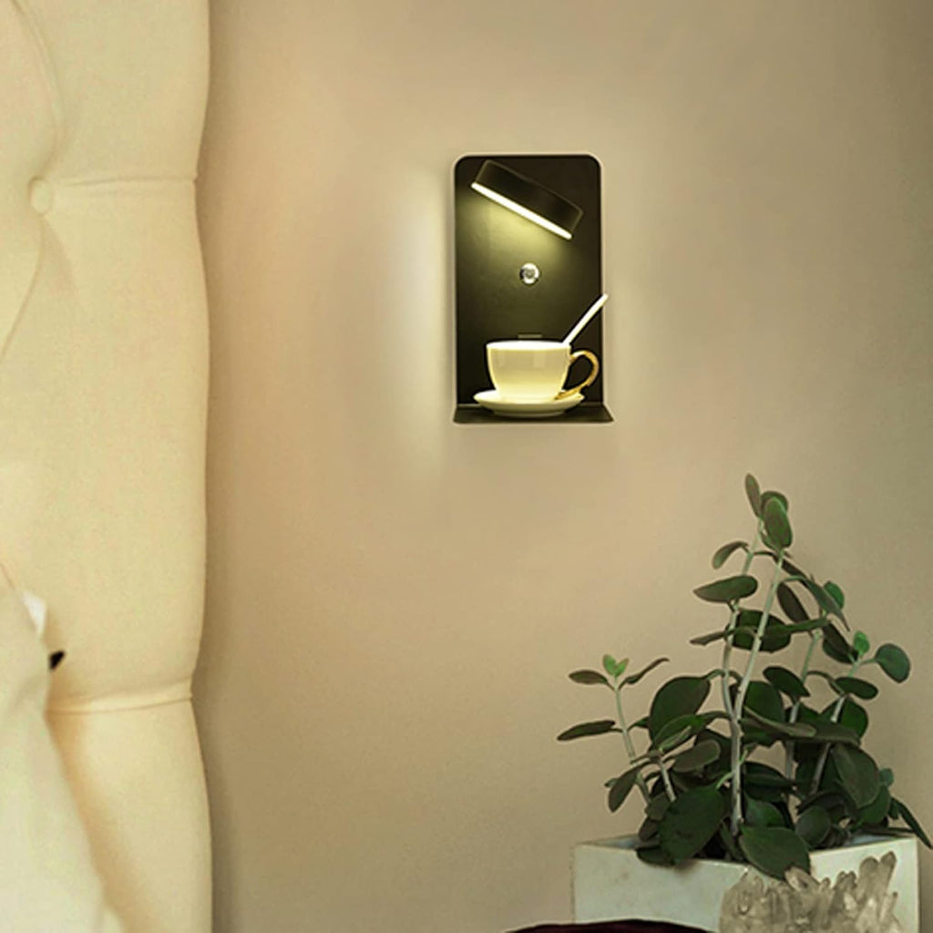 USB Charging Wall Sconces, Dimmable Wall Lamp Fixture with Phone Holder Shelf, 350° Rotation Wall Light with Button On/Off Switch, 12W Rotatable Wall Mount Lighting(Black,Small)