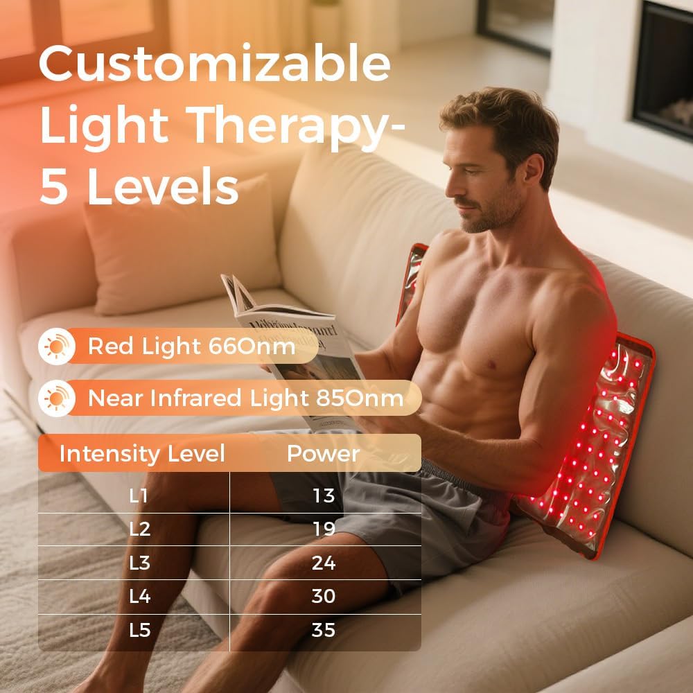 BestQool Red Light Therapy for Body, FSA-HSA Triple Chips 660nm 850nm Red Near Infrared Light with Timer, Large Pads Belt Wearable Wrap, Infrared Light Therapy for Knee Back Waist Elbow. 43W