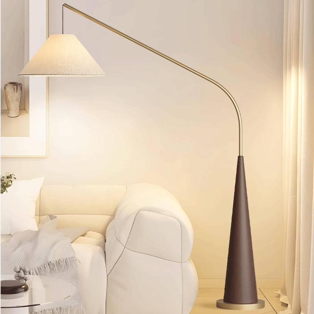 Mid Century Modern Arc Floor Lamp - Tall Standing Light with Fabric Shade for Living Room, Bedroom, Office - Stylish Arched Reading Light in Walnut Finish (Walnut)