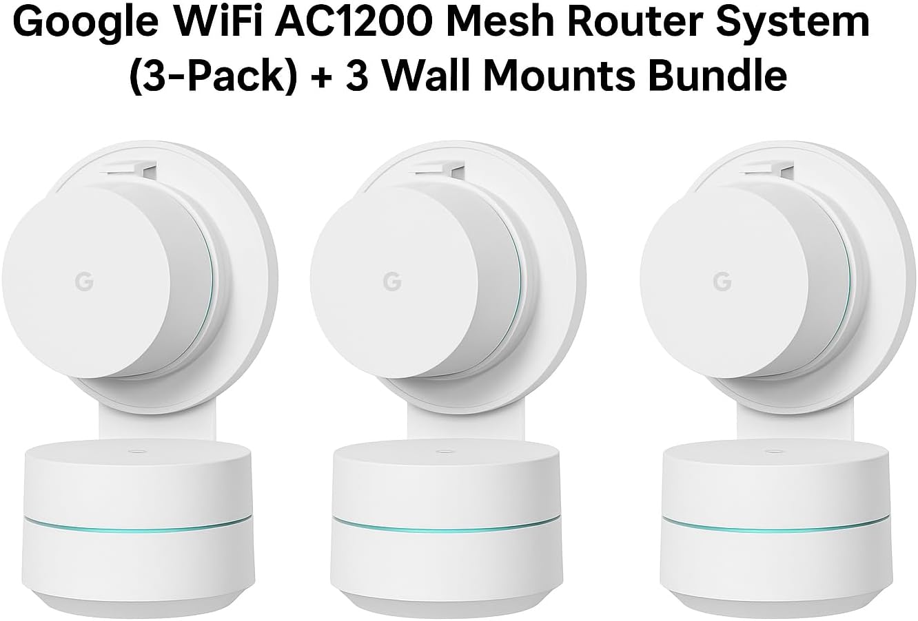 Google WiFi - AC1200 - Mesh WiFi Router System Bundle (3-Pack) + 3 Wall Mounts for Google - 4500 Sq Ft Coverage - Retail Packaging - Easy Setup, Seamless Signal for Smart Home Devices - Snow