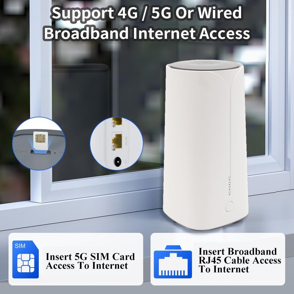 5G CPE Router with SIM Card Slot, NSA SA WiFi 6 AX3000 5G Cellular Dual Band Modem for Home Office Indoor Wireless Internet Router