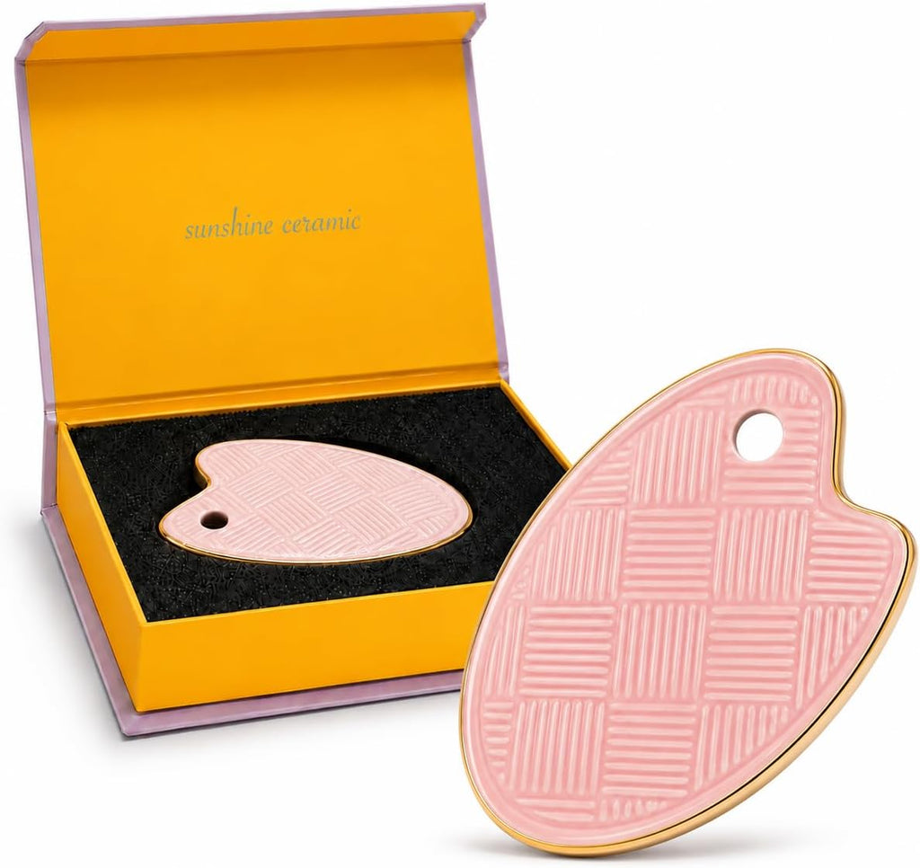 Gua Sha Facial Tool, Made with Premium Gold and Natural Ceramic Stone Face Massager for Jawline Sculpting, Puffiness & Lymphatic Drainage, Guasha Skin Care Tool for Women (Pink)