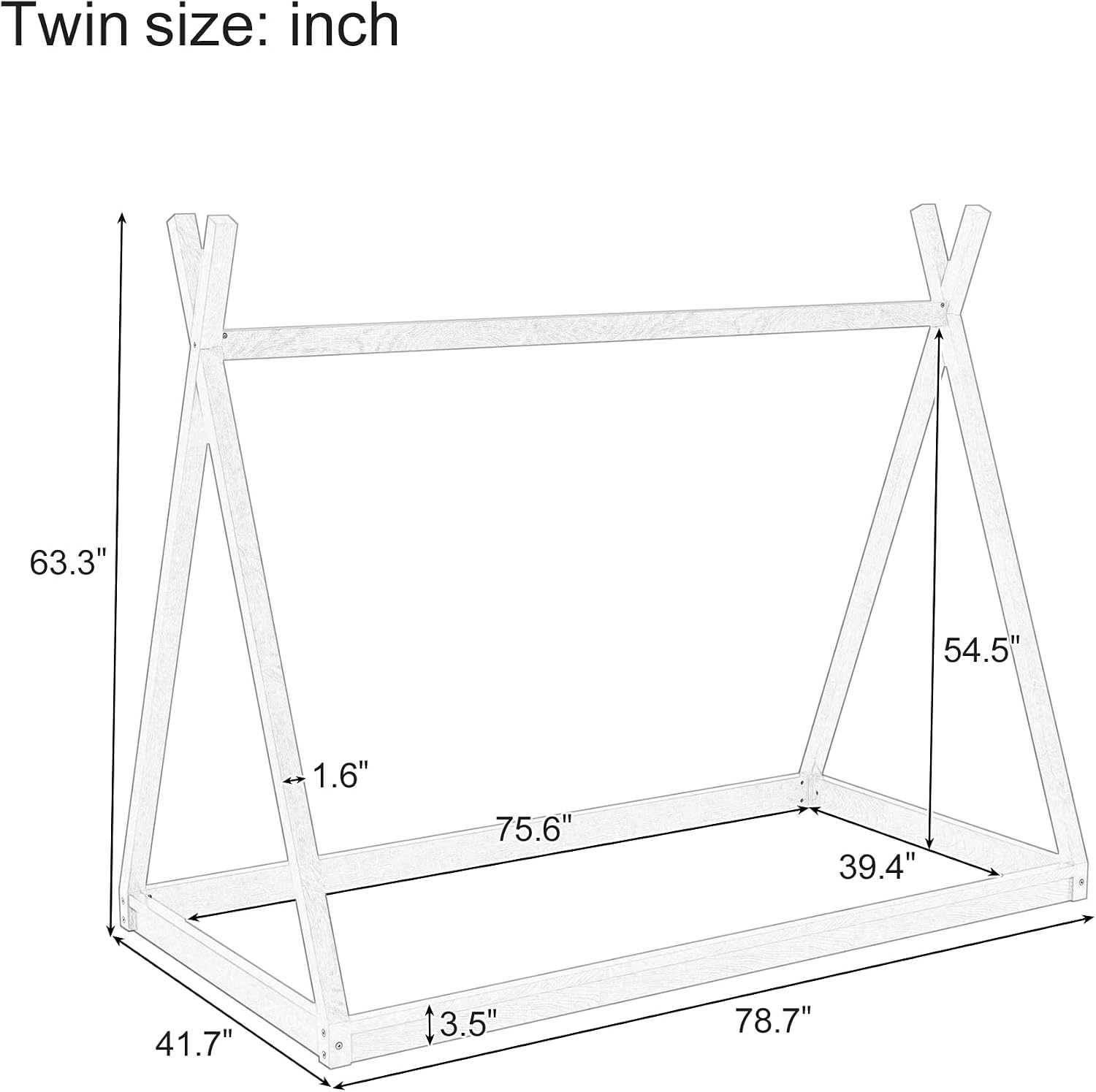 JIVOIT Wood Twin Size Tent Bed with Sturdy Triangle Frame, Montessori Style Low-Floor Bed, House Shape Tent Bed Frame, Easy Assembly (Natural/95)