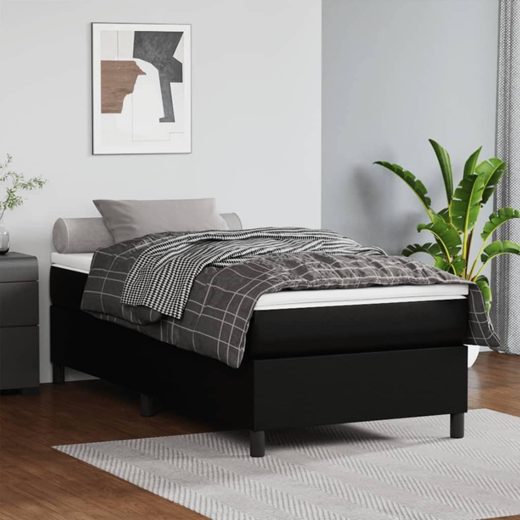 Twin XL Upholstered Bed Frame Black Faux Leather with Cushioned Headboard Stylish and Durable for Bedroom Guest Room or Dorm