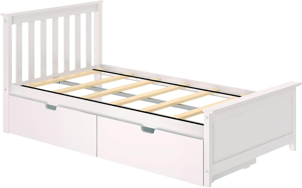 Max & Lily Classic Twin Bed, Slatted Headboard, with Storage Drawers, White