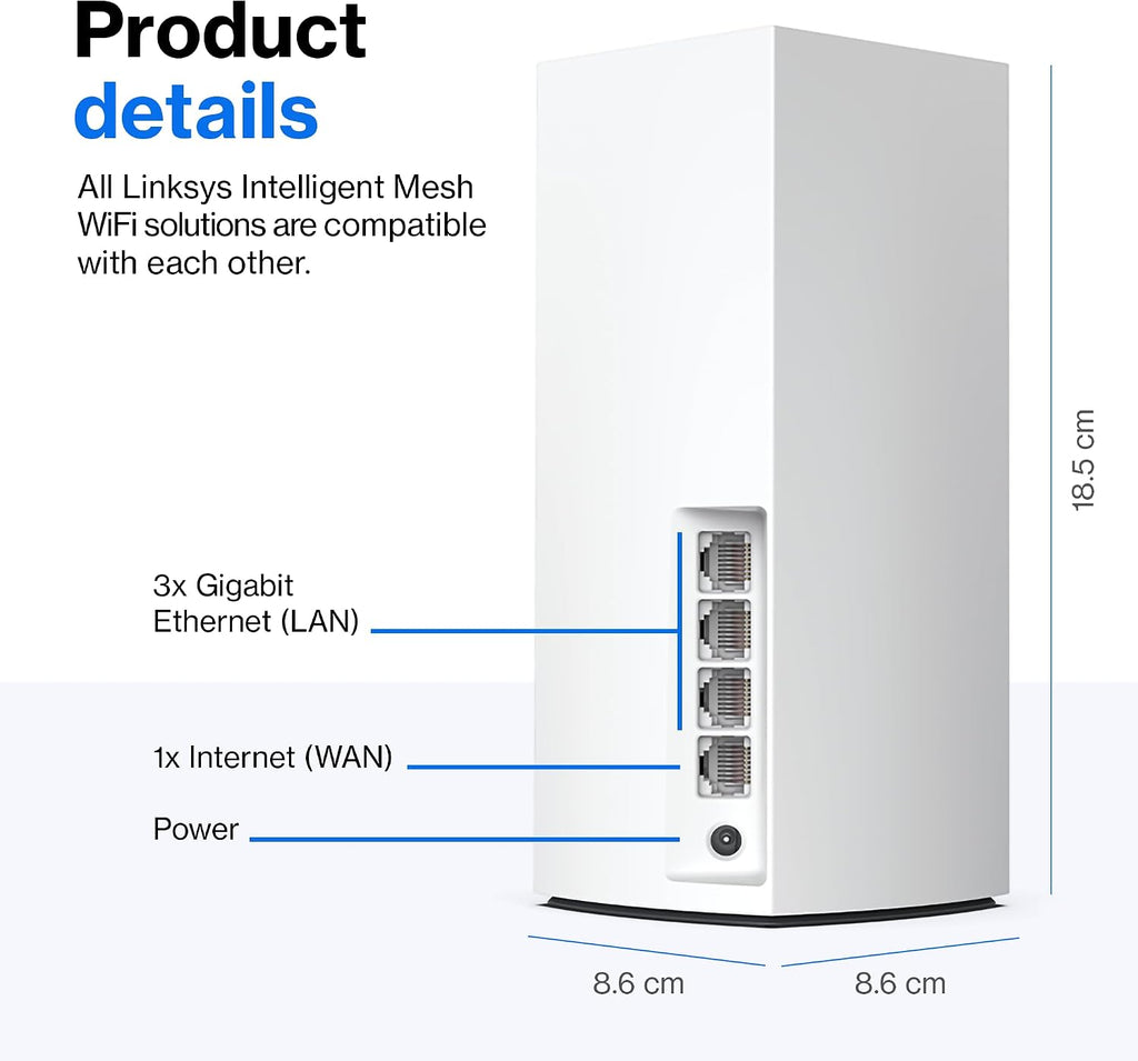 Linksys Atlas WiFi 6 Router Home WiFi Mesh System, Dual-Band, 4,000 Sq. ft Coverage, 50+ Devices, Speeds up to (AX3000) 3.0Gbps - MX2000 2-Pack