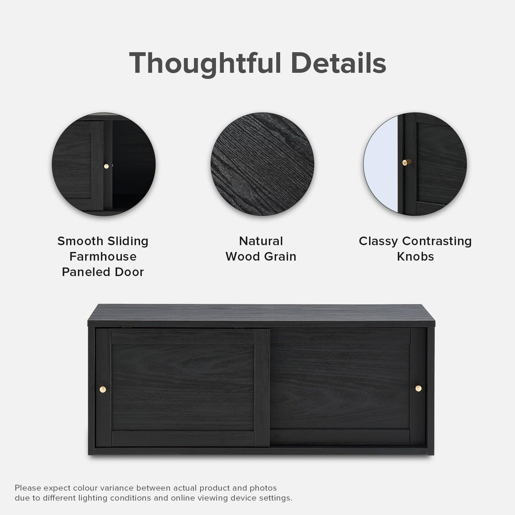 mopio Lauren Floating TV Shelf, Multi-Purpose Modular Under TV Display Shelf, Wall Mounted Wood Television Cabinet, Nightstand, Side Table, End Table, Bedside Shelves for Bedroom (Black, 62', Twin)