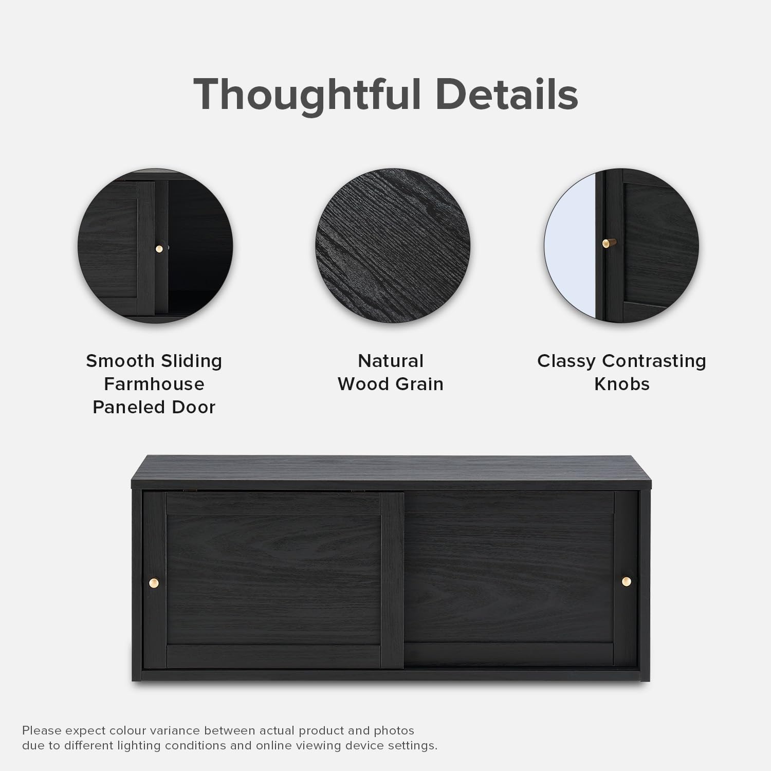 mopio Lauren Floating TV Shelf, Multi-Purpose Modular Under TV Display Shelf, Wall Mounted Wood Television Cabinet, Nightstand, Side Table, End Table, Bedside Shelves for Bedroom (Black, 31', Single)