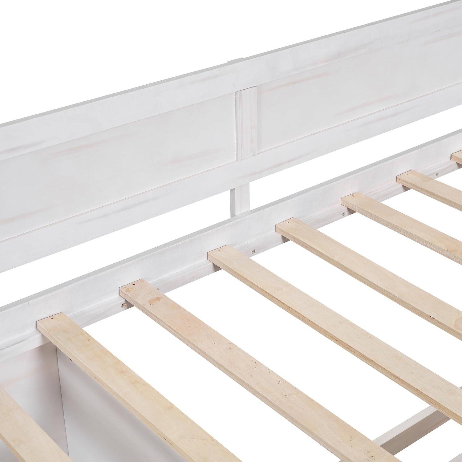 Twin Size Daybed with 4 Pull-Out Drawers and 3 Functioning Shelves,Solid Wood Day Bed Frame with Wooden Slats Support for Bedroom,No Box Spring Required (White-AB40)