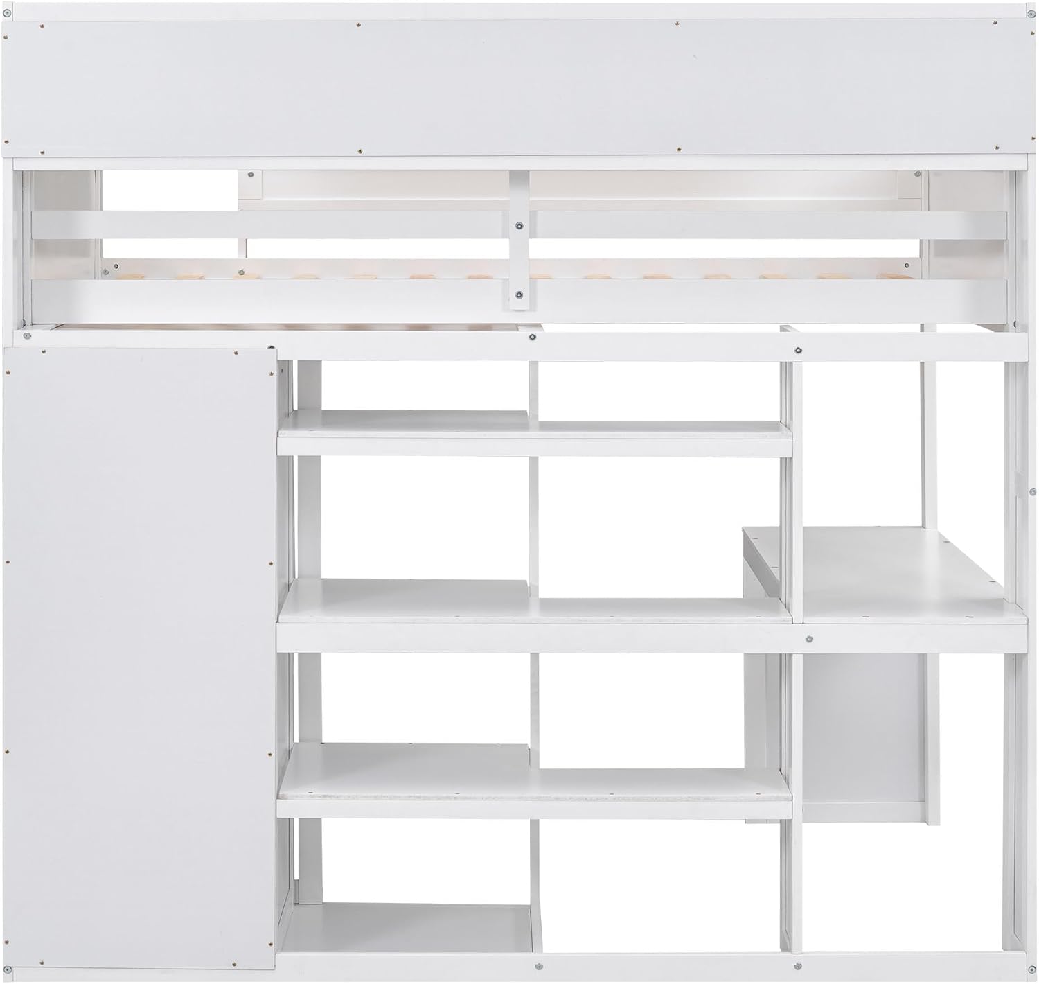Wood Twin Size Loft Bed with Multiple Built-in Desk,Storage Shelves and Wardrobe,for Kids Boys Girls Teens Adults Bedroom (White@Cabinet, Twin)