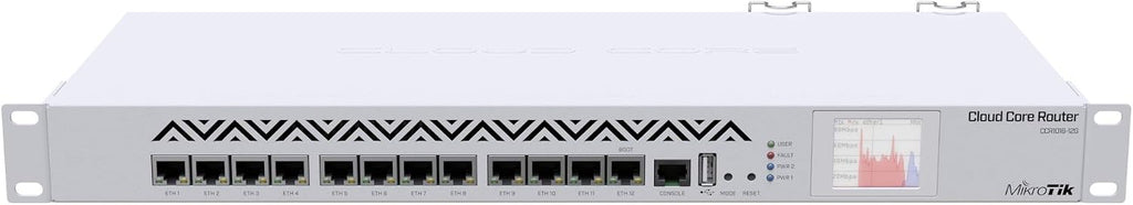 Mikrotik CCR1016-12G 12 Gigabit Ethernet Ports Industrial Grade Cloud Core Router with 16 core CPU Plus 2GB RAM and Touchscreen LCD