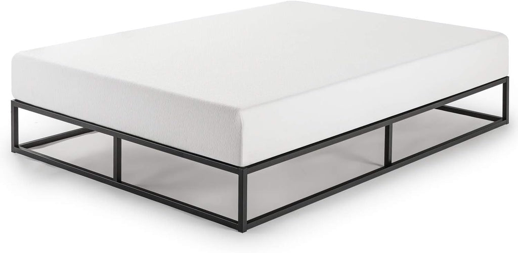 Mellow Modernista Low Profile 10 Inch Metal Platform Bed Frame with Classic Wooden Slat Support Mattress Foundation (No Box Spring Needed), King, Black