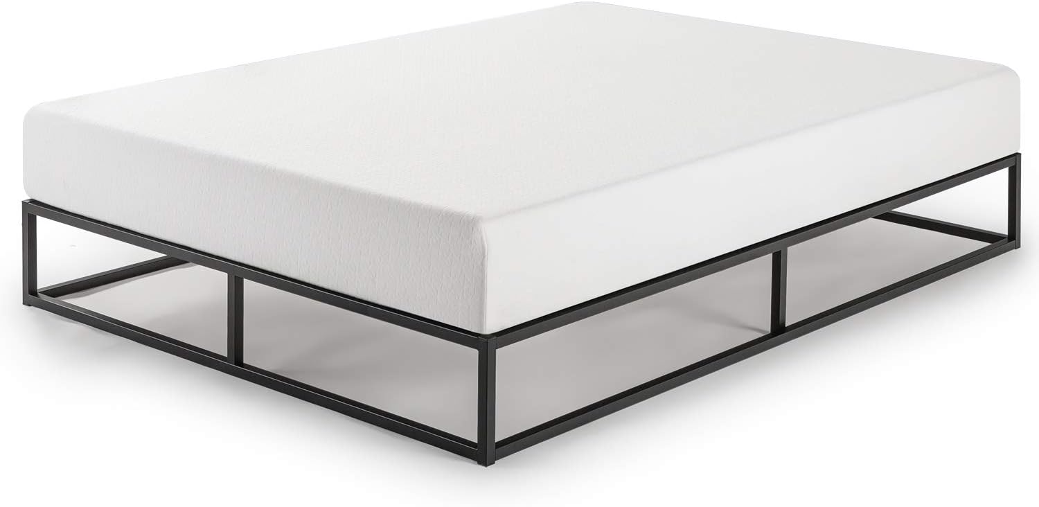 Mellow Modernista Low Profile 10 Inch Metal Platform Bed Frame with Classic Wooden Slat Support Mattress Foundation (No Box Spring Needed), King, Black
