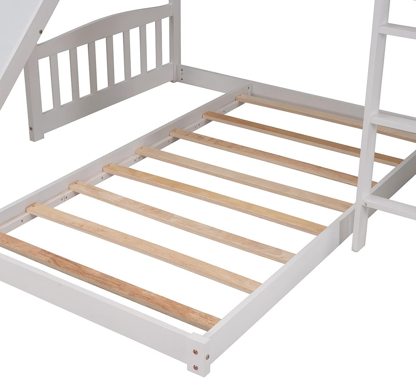Twin Over Twin Bunk Beds with Slide and Storage Steps, Bunk Bed for Kids Toddlers, Playhouse Farmhouse Roof Guardrail Ladder 2 Drawers, for Girls/Boys, No Spring Box Required (White+Storage Steps)