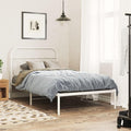 Twin Bed Frame White Steel Modern Platform Design with Storage Space Rectangular Bedframe for Bedroom Furniture