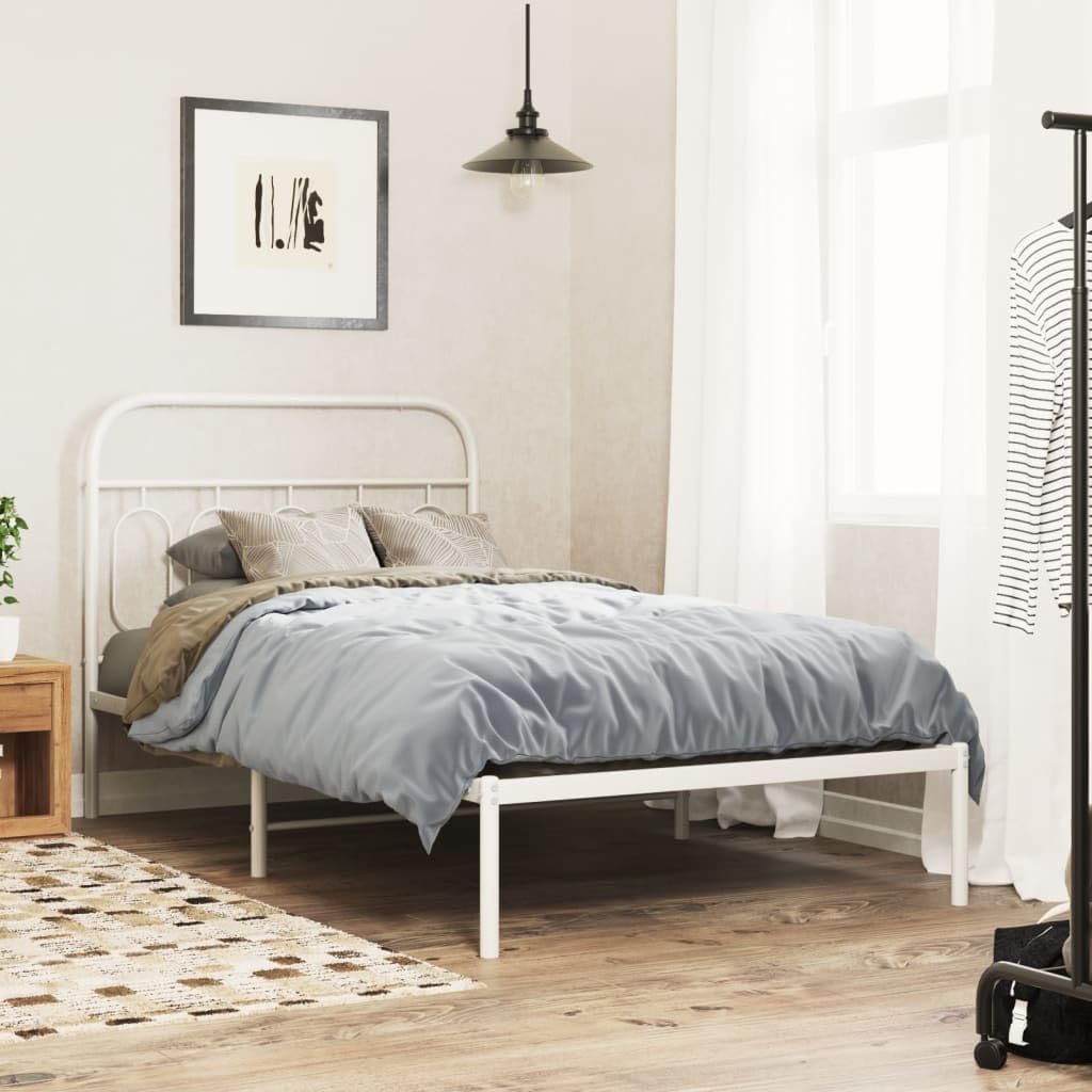 Twin Bed Frame White Steel Modern Platform Design with Storage Space Rectangular Bedframe for Bedroom Furniture