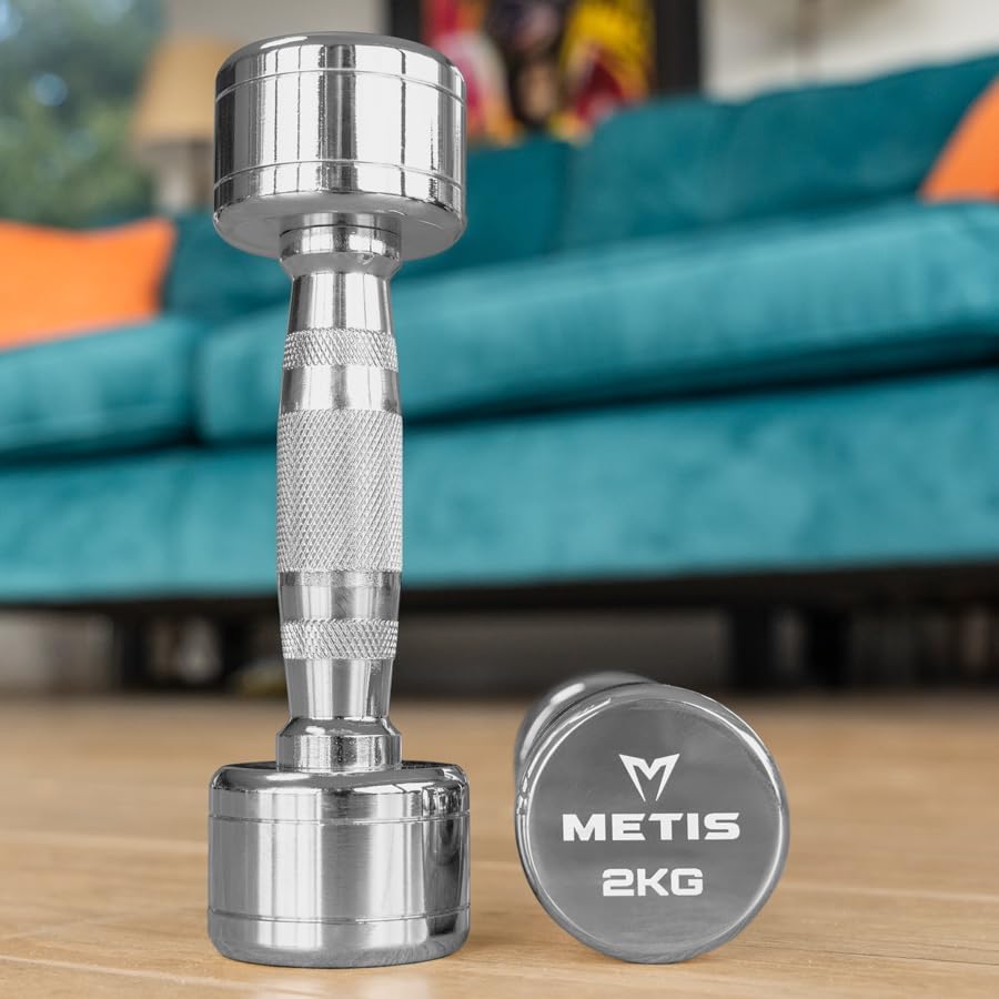 METIS Chrome Dumbbell Weights [Pair] - Pair of Dumbbell Hand Weights [2lb - 22lb] | Exercise & Fitness Dumbbells | Steel Weights Dumbbells Set | Strength Training Equipment