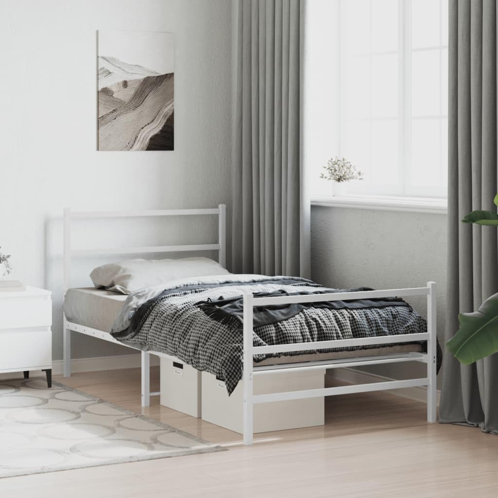 Twin Bed Frame White Metal Modern Design with Headboard and Footboard Sturdy Powder Coated Steel Construction for Bedroom Adults and Guests