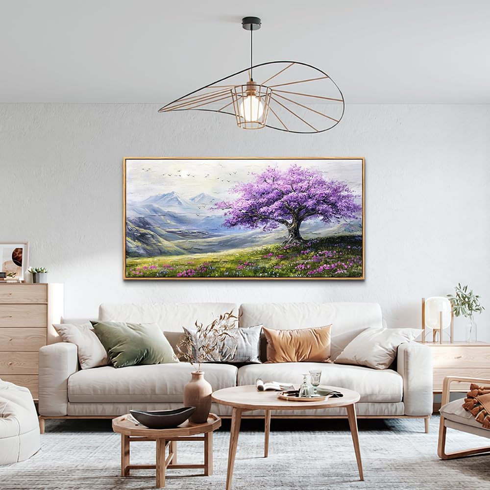 ZUITINGHUA Large Wood Framed Canvas Wall Art For Living Room Wall Decor For Bedroom Office Decorations Purple Tree Wall Paintings Abstract Scenery Pictures Artwork Aesthetic Family Mural 30x60 In