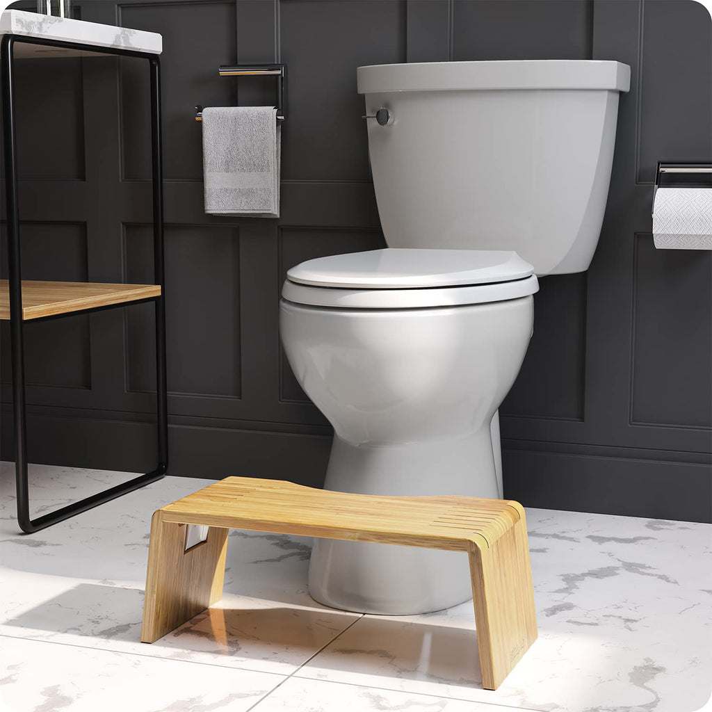 Squatty Potty Oslo Folding Bamboo Toilet Stool – 7 Inches,Collapsible Bathroom Stool for Kids and Adults – Brown,Portable and Space-Saving,(Pack of 4)
