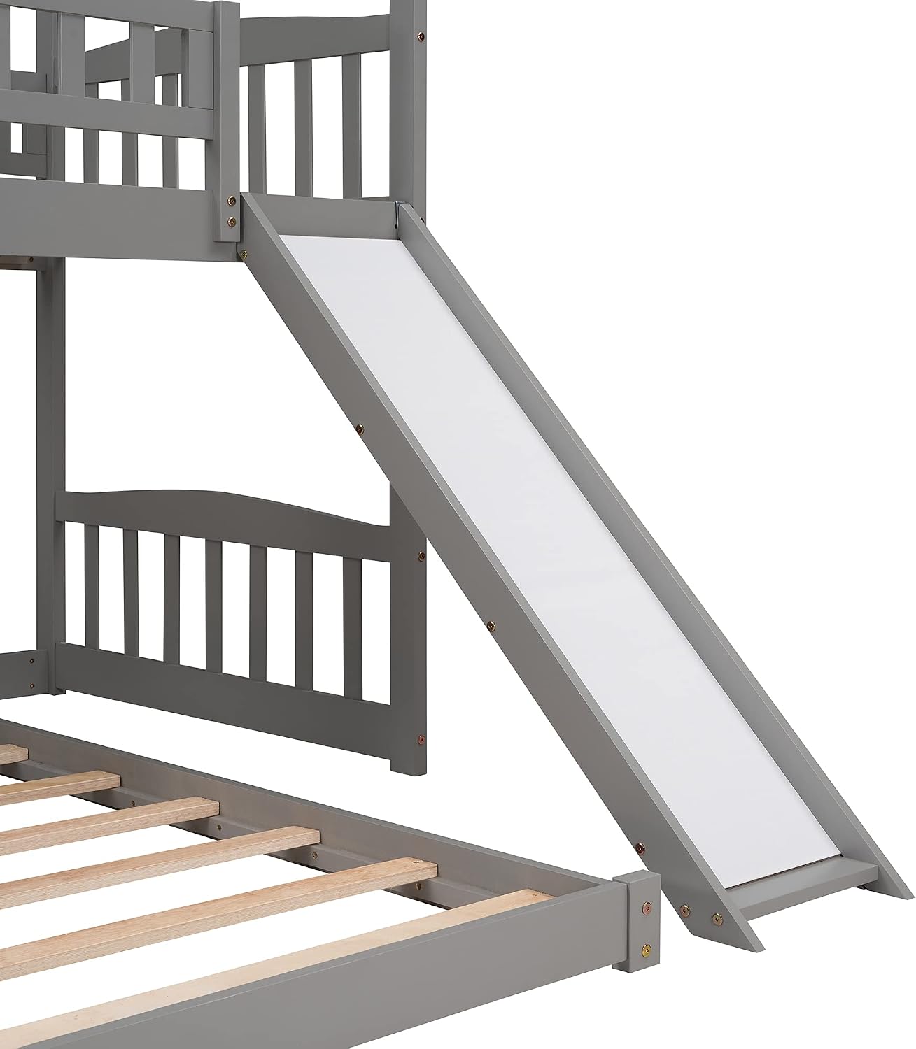 Twin Over Twin Bunk Beds with Slide and Storage Steps, Bunk Bed for Kids Toddlers, Playhouse Farmhouse Roof Guardrail Ladder 2 Drawers, for Girls/Boys, No Spring Box Required (Gray+Storage Steps)